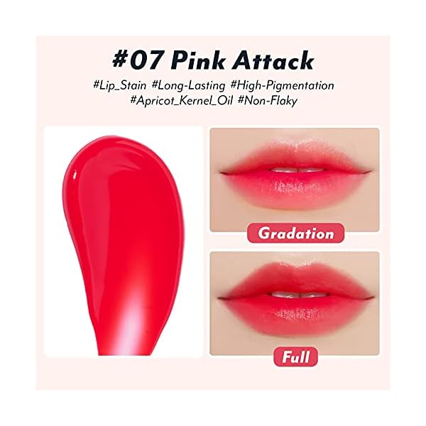 I'M MEME Water Gel Tint - Color Key Ring | Gift, Highly-pigmented, Long Lasting, Travel-Friendly, Lip Stain, 07 Pink Attack, 0.09 Oz