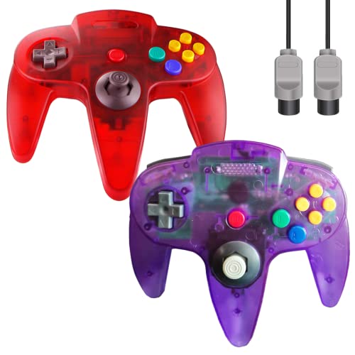 ZeroStory Controlador clásico N64, con cable N64, mando de mando con cable AV N64 de 5.9 pies para consola de videojuegos N64 (azul zafiro y morado transparente)