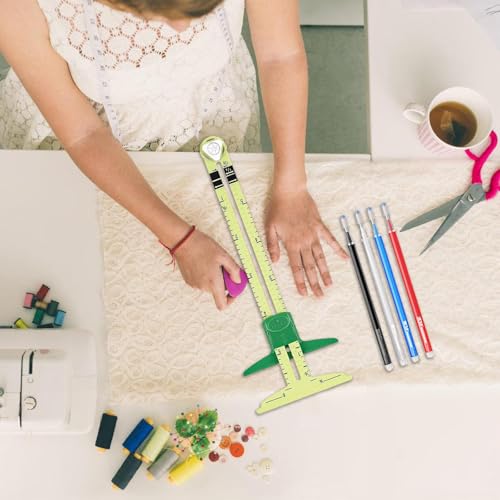 Image of 5-In-1 Sliding Sewing Gauge And Hem Ruler, Green | Plastic T-Shaped Ruler Adjustable From 0 To 5 Inches For Seam Allowance, Button Holes, Hem Marking, Quilting And DIY Crafts