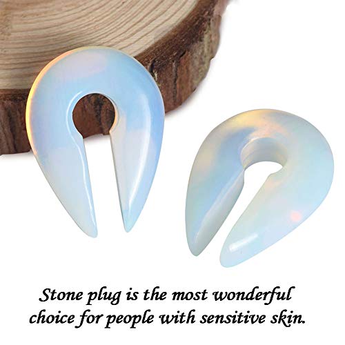 YOFANST Cat's Eye Agate Opalite Hoop Stone Large Keyhole Stone Ear Stretchers Gauge 2g 0g 00g3