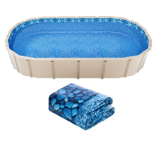 Happybuy 15 x 30 ft Oval Overlap Pool Liner for Steel Sided Pools. Wall Height Ranging from 48-54 inches Made of Durable Standard Gauge Vinyl Ensuring Long