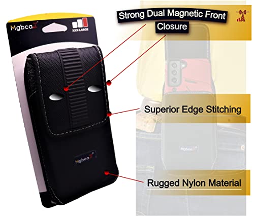 Mgbca Nylon Phone Pouch For Iphone 14 13 12 / Iphone Pro Rugged W/Fixed Secure Holster, Belt Loop Clip Holder, Magnetic Closure, Fit Slim-Fit Or Defender Case On Cell Phone (Black-Vertical) #TOP5