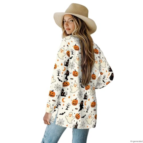 Image of Fall Maple Leaf Cardigan Sweaters for Women Long Sleeve Cardigan Soft Drape Open Front Dusters V-Neck Jackets Dressy