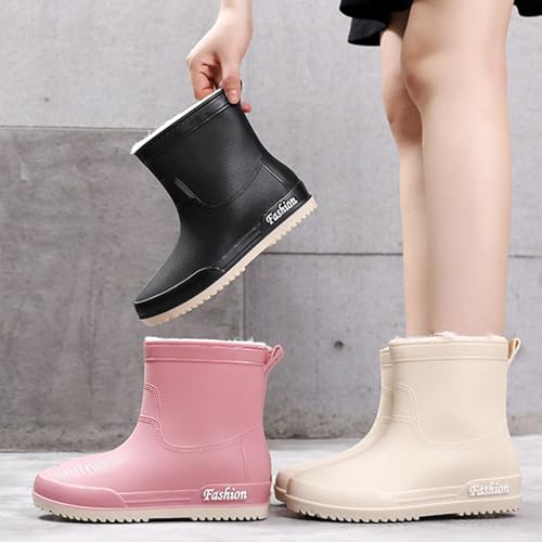 Generisch Gummistiefel Damen Gefütterte Wasserdicht Regenstiefel Warme Gummi Arbeitsstiefel Einfarbig Regenschuhe Casual Stiefel Outdoor Rutschfester Gartenschuhe für Frühling, Herbst und Winter