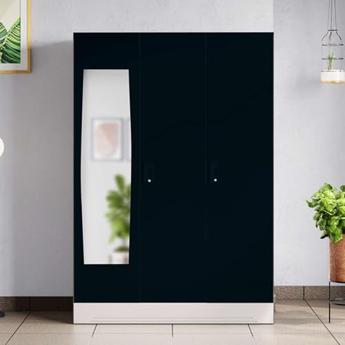 Image of Interio by Godrej Almirah Slimline 3-Door Steel Almirah, Cupboard for Clothes (Pacific Blue), 1-Year Warranty, 7 Shelves, 1 Locker, Star Design Mirror
