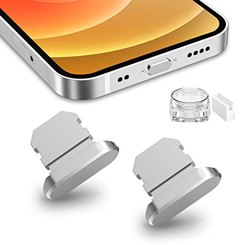TITACUTE 2 Pack Anti Dust Plugs for iPhone 13 11 Pro Max 12 Mini Dust Cover 8 Pin Dust Plug with Mini Storage Box iPhone Charging Port Plugs Compatible with iPhone 12 Mini/ 11 Pro/XS/XR/ 8 Plus Silver