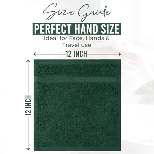 Image of DAN RIVER 12-Pack Premium 100% Cotton Huntergreen Face Towels for Bathroom - Reusable Face Wash Cloths for Showering 12x12 Inches - 550 GSM Super Soft & Absorbent Luxury WashCloths for Body, Spa & Gym