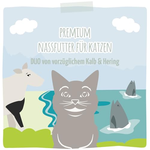 MjAMjAM - Premium Nassfutter für Katzen - Quetschie - DUO von vorzüglichem Kalb & Hering, 12er Pack (12x125g), getreidefrei