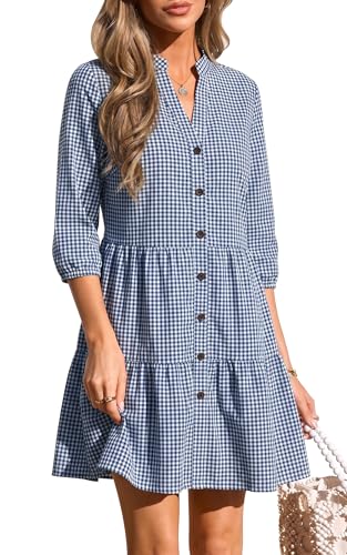 Image of CCTOO Women's Summer Dresses Casual V Neck Button Down 3 /4 Sleeve Floral Print Loose Flowy Shirt Dress
