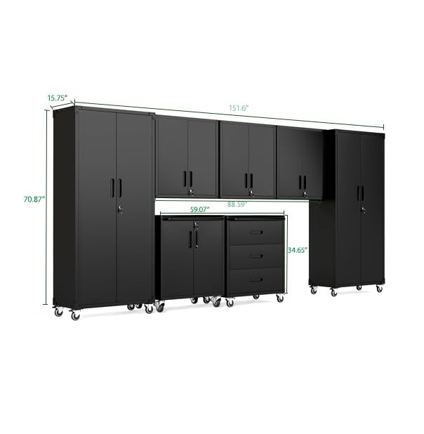 Image of Garage Cabinet System | Heavy Duty Steel All-in-One Modular Garage Cabinet Set for Ultimate Workshop Organization | Easy Assembly Garage Storage Cabinets & Tool Bench