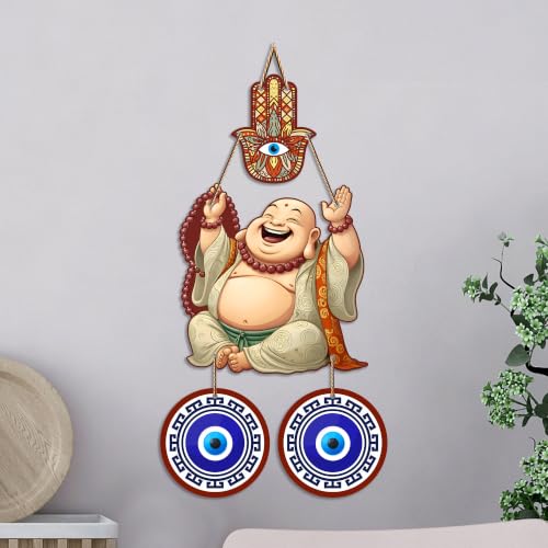Image of Artvibes Laughing Buddha Evil Eye Wall Hanging for Home Entrance Door | Living Room | Bedroom | Prosperity Wealth and Good Luck Decor | Positive Energy Nazar Battu Accent Gift Item (WH 85142N)