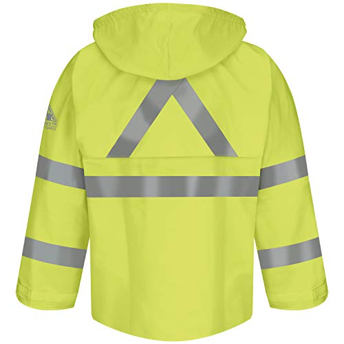 Image of Bulwark Flame Resistant 10 oz Hi-Visibility Regular Rain Jacket HRC2, Take-up Tabs on Cuff, Yellow /Green
