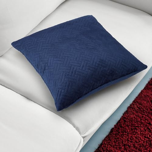 Image of Encasa XO Quilted Velvet Cushion Covers, Pillow Covers, No Inserts Blue | 18 inchx18 inch | Double Sided Texture | Hidden Zipper | Machine Washable | Set of 2