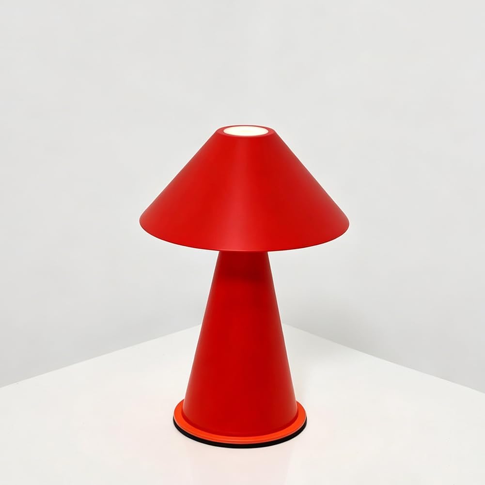 LOGT Mushroom Table Lamp, Cordless, Red LED, Dimmable, Modern Battery Powered USB Rechargeable Touch Switch Desk Lamp Portable for Bedroom, Desk,Red