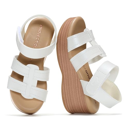 Project Cloud Girls Sandals - Dressy Beach Platform Heels with Comfortable Ultra Soft Memory Foam Insole - Non Slip and Lightweight Platform Sandals for Girls Footwear (Easter_K PEARLWHITE 5K)