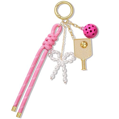 PHALIN Football Baseball Basketball Golf Bag Charms Keychain for Women Men Nylon Rope Pearl Bow Purse Charm Sports Cheer Mom Essentials Accessories Gifts