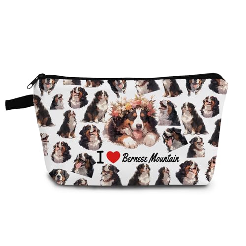 Funny Bernese Mountain Gift I Love Bernese Mountain Makeup Bag Cute Small Organizer Bag with Zipper Bernese Mountain Puppy Cosmetic Bag Birthday Gifts for Bernese Mountain Lovers Women