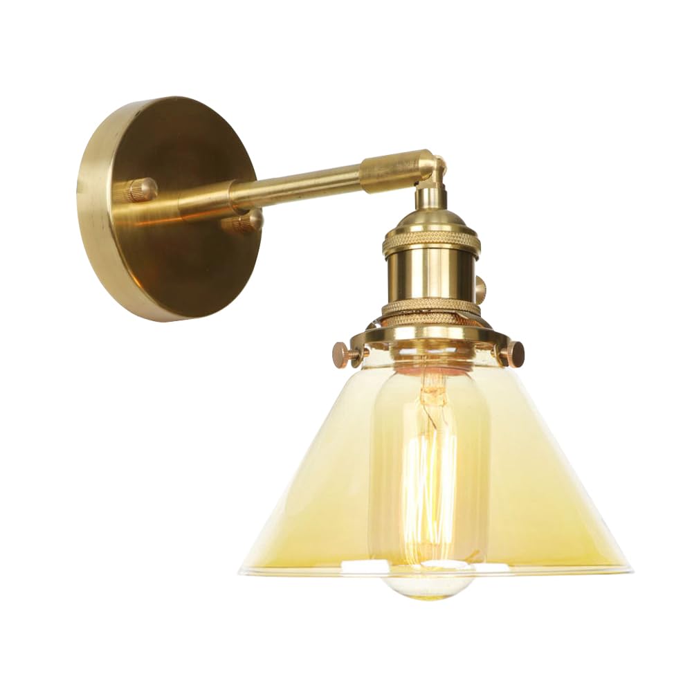 Applique da Parete Vintage con Interruttore, Lampada da Parete in Vetro, Luce da toeletta, Applique in Ottone Regolabili a 180 Gradi, apparecchio di Illuminazione da Parete Moderno cablato per co