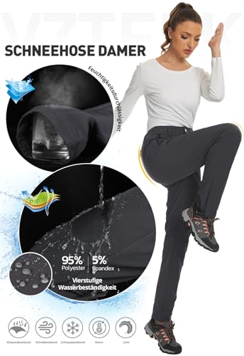 Vzteek Damen-Wanderhose-Thermohose-Skihose-Schneehose-Softshellhose-Wasserdicht Winter Warm Gefüttert Arbeitshosen Regenhose Trekkinghose Outdoor Hosen für Damen Cargohose (Klassisch Grau,XXL)