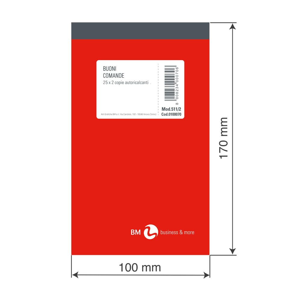 BM BeMore Mod 511/2 Blocco Comanda 2 Copie Autocopianti 25 Moduli 9,8x16,5cm 10 Pezzi
