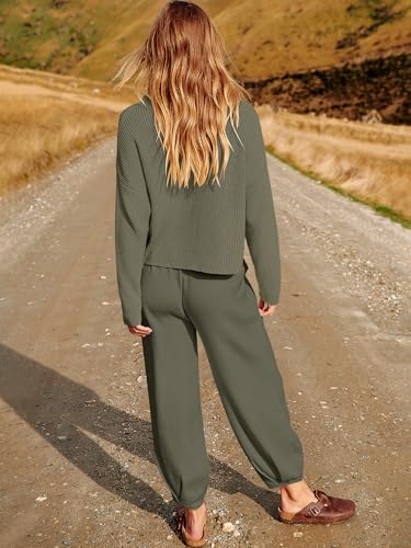 Image of ANRABESS Women's Two Piece Outfits Long Sleeve Knit Top Fall Sweater Set Oversized Pants Tracksuit Lounge Sets