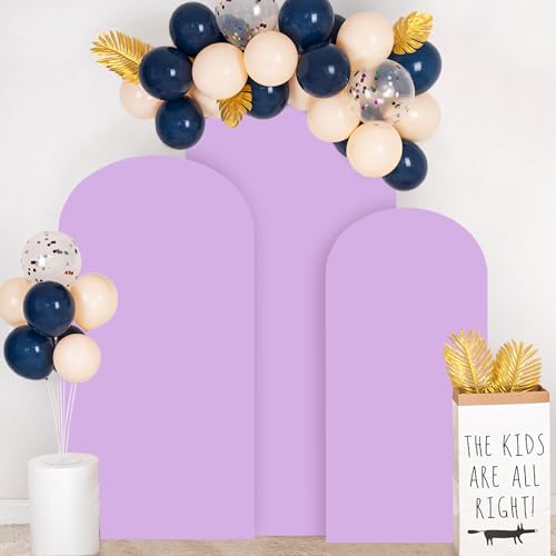 Image of FOTSHARER Wedding Arch Cover Lavender Arch Covers Stretchy Backdrop Set of 3 Spandex Fitted Arch Backdrop Cover for Arch Stand 4FT 5FT 6FT Arch Cover Panels for Gender Reveal Balloon Party Decorations