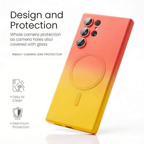 Image of amazon basics Gradient Mag-Safe Case for Samsung Galaxy S22 Ultra | Soft Silicone Shockproof Cover with Camera Protection | Slim Lightweight Design | Smooth Touch & Durable - Orange & Yellow