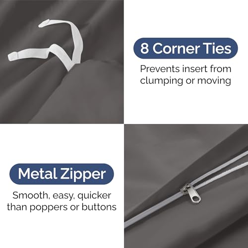 Image of Duvet Cover King Size - Soft 3 Piece Set with Zipper Closure - Dark Grey | Extra Soft King Duvet Cover 104 inch x 90 inch with 2 Pillow Shams, Hotel Luxury w / Zipper Closures & Ties, Comfy & Breathable, Comfy