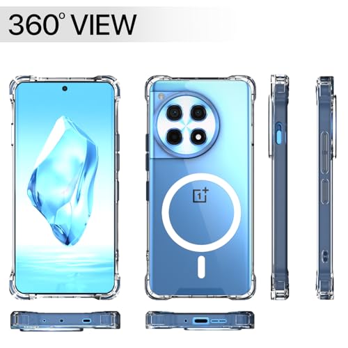 Image of Outlouders Back Cover for OnePlus 12R 5G Mag-Safe Transparent PC + TPU Bumper Case with Magnetic Support Shockproof Protection (Transparent Mag-Safe)