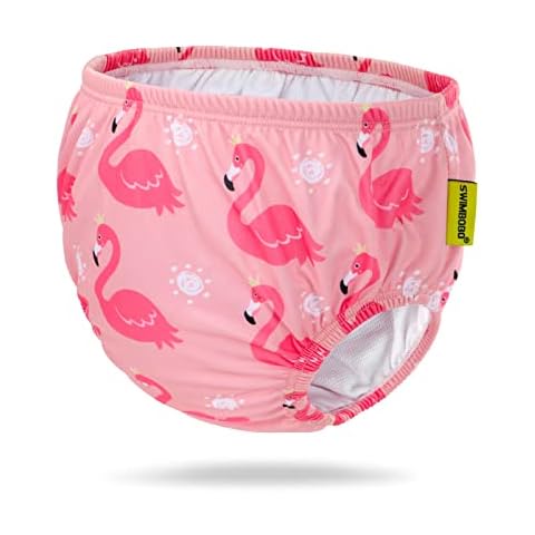 Swimbobo Reusable Absorbent Swim Diaper Washable Striped Swim Trunks for Baby Boys and Girls (S, Pink Flamingo) Cover