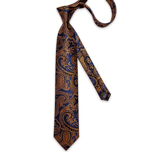 Image of DiBanGu Mens Paisley Tie Sets Silk Jacquard Woven Floral Necktie and Pocket Square Cufflinks Wedding Business Party