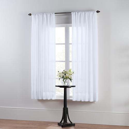 SmartSheer Thermoregulating Semi-Sheer Curtains Energy-Saving Privacy Panels with UV Light Deflection Heat & Cold Insulation (White 63L x 59W Single Panel)