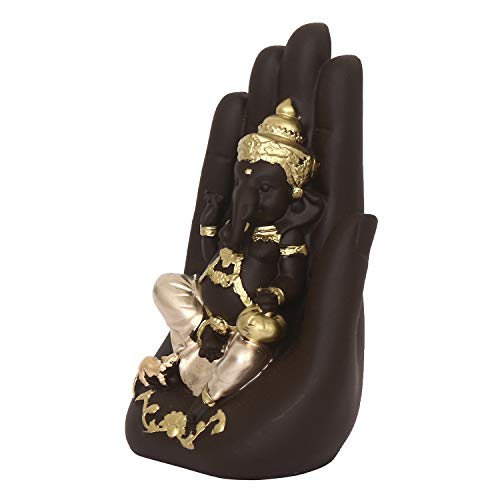 Image of eCraftIndia Golden Handcrafted Palm Ganesha Polyresin Showpiece (12.5 cm x 7.5 cm x 17.5 cm, Black)