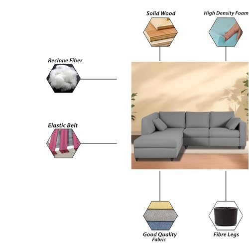 Image of Florian LHS 4 Seater L Shape Sofa Set for Living Room (Dark Grey Fabric) Premium Fabric Sofa