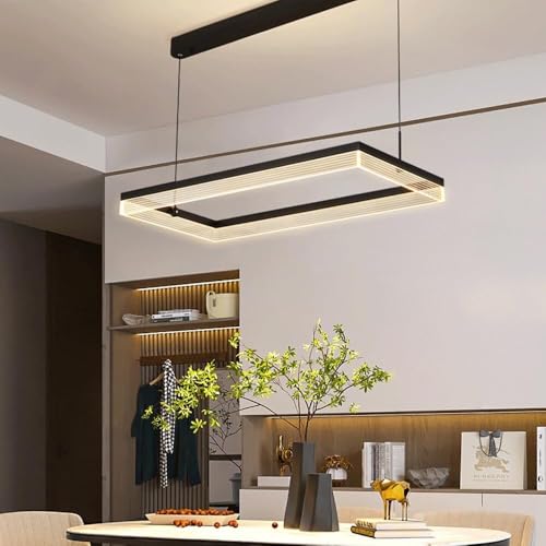 Lustre LED de table à manger rectangulaire noir suspendu à intensité variable