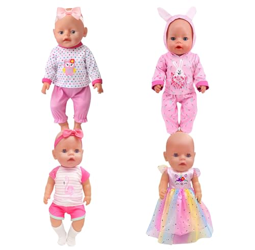 WanderGo Puppenkleidung 43 cm Puppen Kleidung Puppenkleider Tiermotive Kleidung Outfits für 1418 Zoll Babypuppen mit Rock Hose Haarband Socken(ohne Puppe)