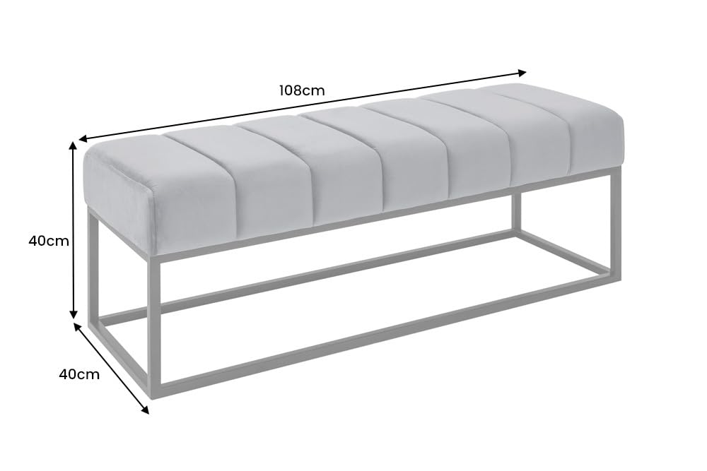 Riess Ambiente Moderne Sitzbank - Petit BEAUTÉ - 110cm - Silbergrau Samt - schwarzes Gestell