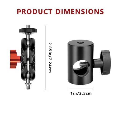 Image of Light Stand Mount Adapter with Double Ball Head - Compatible with Camera Monitor, Ring Light - Fits Flat Head Light Stand, Boom Arm - Max Load 4.4lb /2kg - 1 /4'' Screw