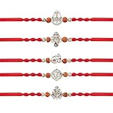 Rakhi for Brother - Set of 5 With Greeting Card, Traditional Indian Rakhi For Raksha Bandhan Designer Rakhi Thread for Bhaiya Design02-2024