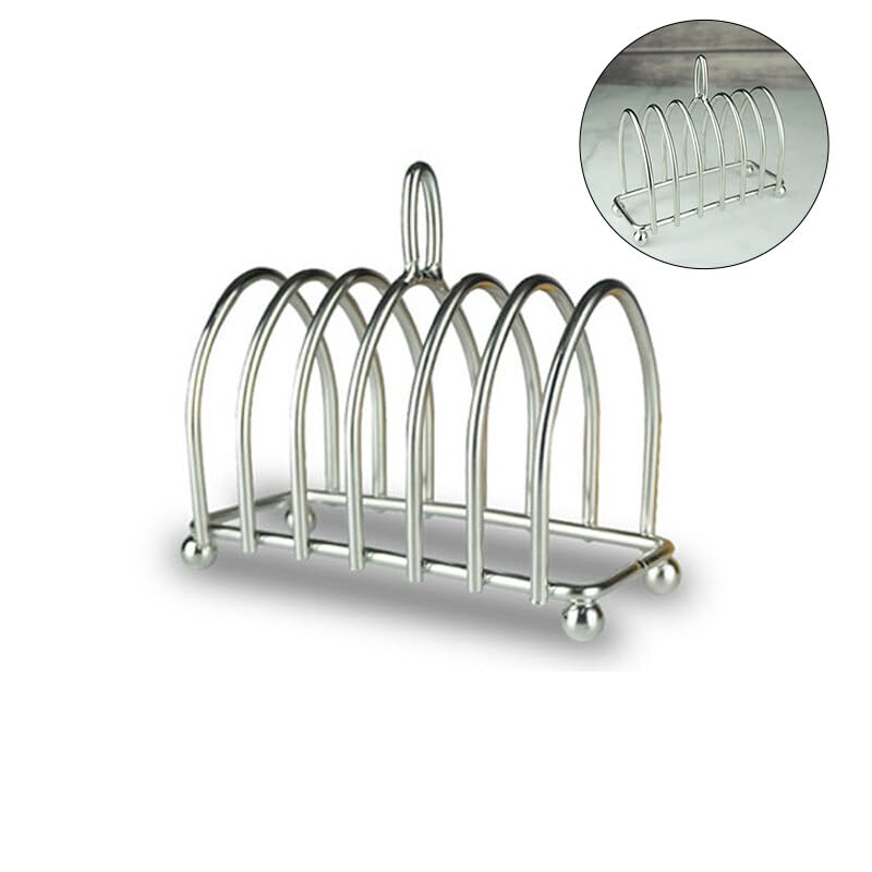 Porta toast in acciaio inox, 6 fette, supporto per pane tostato, design moderno ed elegante con piedini a sfera e maniglia per il trasporto, adatto per cucina, ristorante o hotel, 16 x 8 x 10 cm