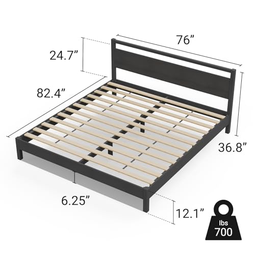 Image of LIFEMENT Signature Wood Platform Bed Frame with Headboard, Essential, Noise Free, Under Bed Storage, No Box Spring Needed, Easy Assembly (Black, King (U.S. Standard))