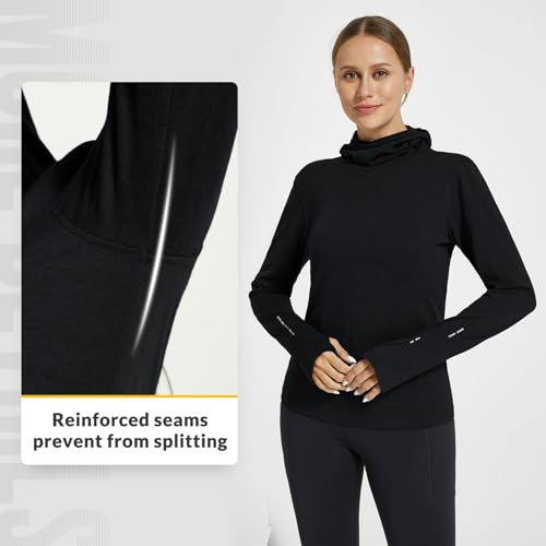 Baleaf Women'S 100% Merino Wool Base Layer Thermal Underwear Warm Insulating Undershirts W Balaclava For Cold Winter Ski Snowboarding Black L thumb #5
