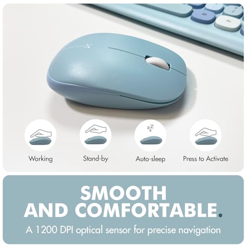 Image of X9 Performance Colorful Keyboard and Mouse Combo - 2.4G Wireless Connectivity - Transform Your Space with Cute Wireless Keyboard and Mouse Set (110 Keys and 18 Shortcuts) - for PC and Chrome - Blue