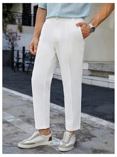 OYOANGLE Men's Pleated Dress Pants Zipper Fly Work Office Tapered Suit Pants Business Casual Trousers3