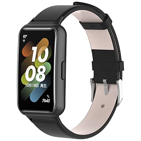 RobinEllis Tiggo Smart Watch Strap Compatible for Huawei Band 7,Leather Wristband Adjustable Replacement Sport 7 Accessories (black) Cover