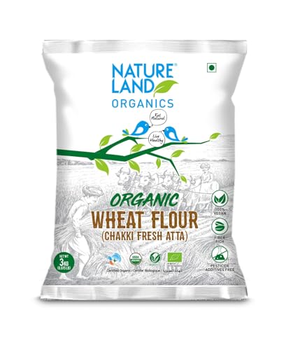Image of Natureland Organics Organic Chakki Cold Pressed Whole Wheat flour 3 kg (Pack of 2)