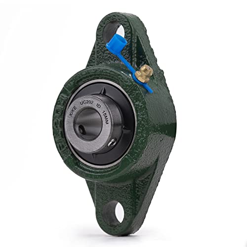 Image of XIKE 2 Pcs UCFL202 Bore 15 mm Pillow Block Flange Mounted Ball Bearings. | Solid Cast Iron Base and Self Aligning Chrome Steel Sealed Bearings