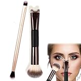 Nose Contour Brushes 2PCS,2-In-1 U-Shaped Brush and Fluffy Brush 2025 Upgrated Dual-ended Nose Eye shadow Brushes for Makeup,Double Eyeshadow/Cheeks/Blush Brush Set