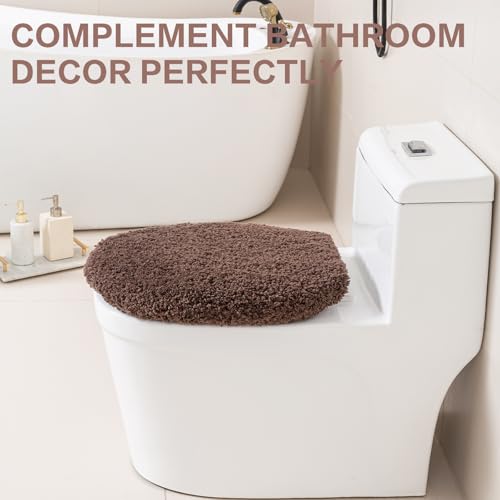 Image of Microfiber Toilet Lid Cover, 17.5 inchx15 inch Fits Round Oblong and Elongated | Toilet Seat Covers for Bathroom, Machine Washable, Decorative Fuzzy fur Look Round Toilet Seat Cover Extra Soft Absorbent