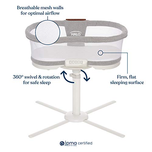 HALO BassiNest Swivel Baby Bassinet, Soothing Center, Vibration and Sound, Luxe Series, Dove Grey Tweed HALO BassiNest Swivel Baby Bassinet, Soothing Center, Vibration and Sound, Luxe Series, Dove Grey Tweed